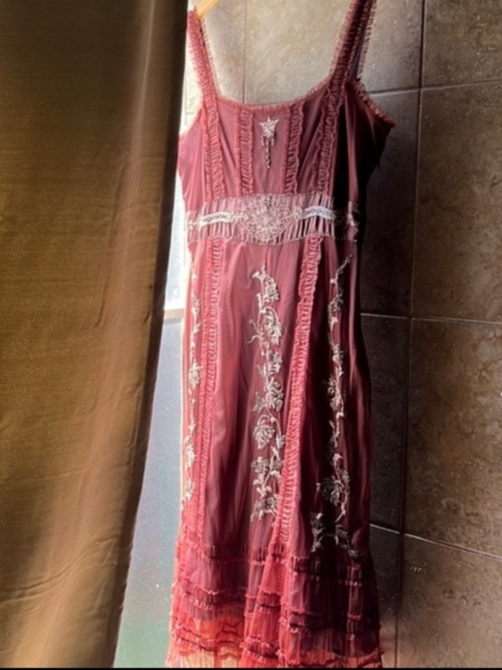 Anthropologie Lithe Language of Flowers Embroidered Sequined Tulle Dress Vintage